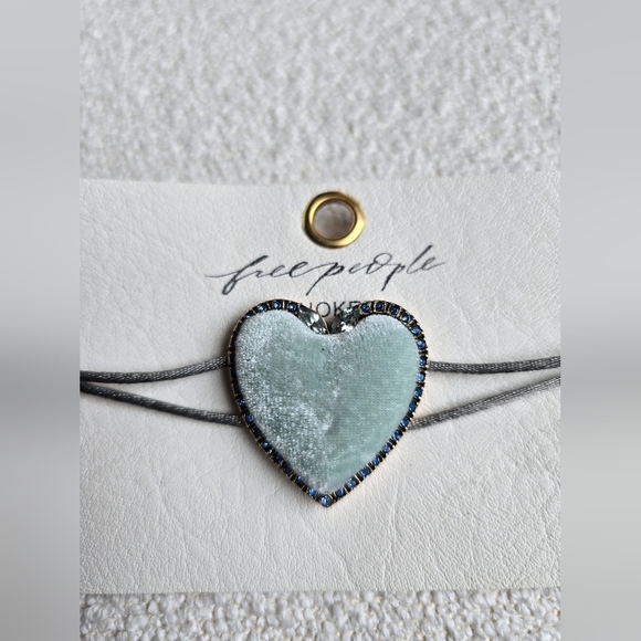NWT, Free People,  Velvet Heart Choker, Aqua -NEW! - Picture 5 of 6